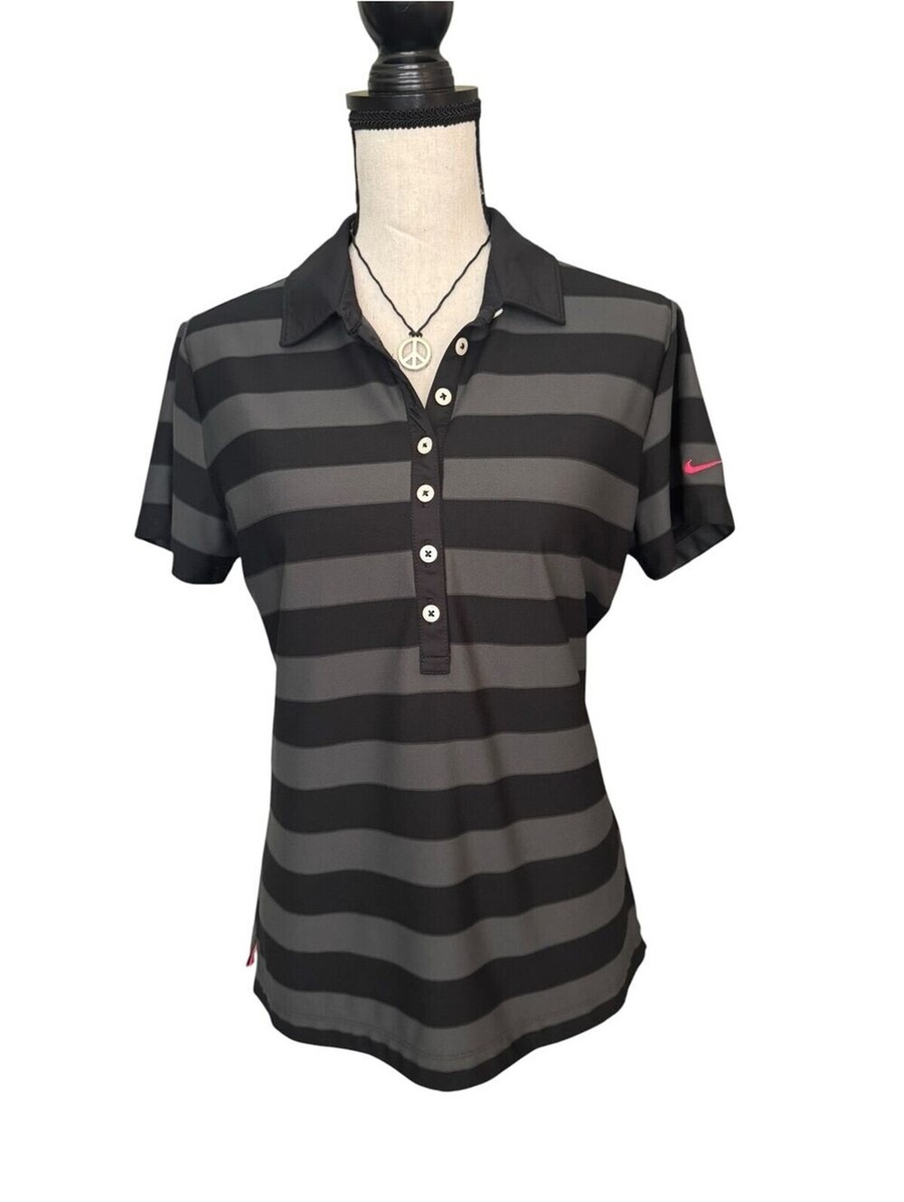 Nike Golf Tour Performance Dri-FIT Striped Polo Shirt Women’s Large Gray Black
